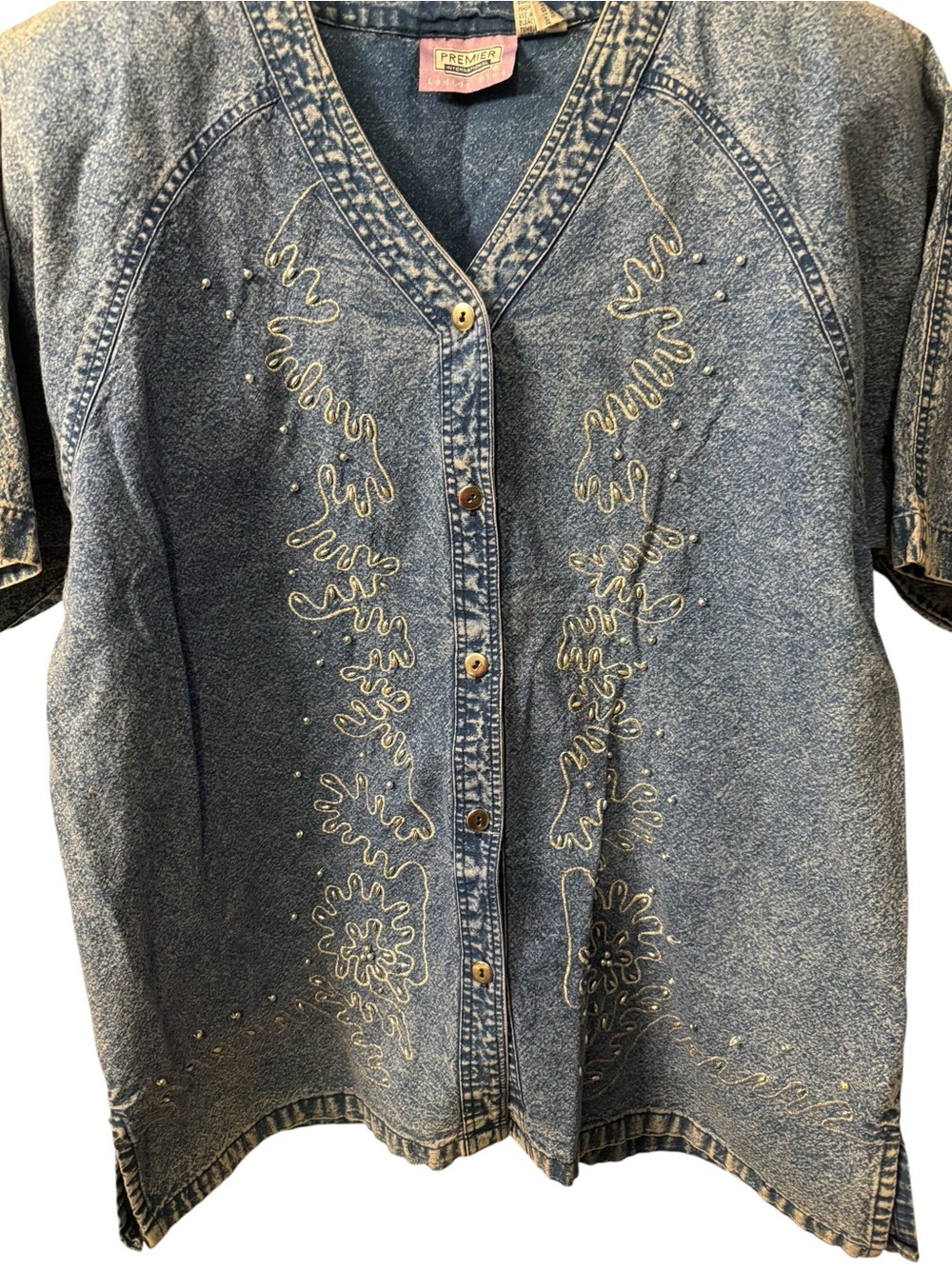 Women’s Vintage Premiere International denim shirt with embellishments Size 2X